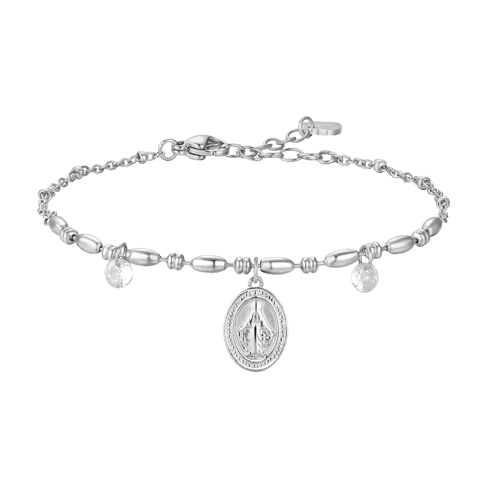 Luca Barra bracciale donna in acciaio con madonnina miracolosa e zirconi bianchi - LUCA BARRA
