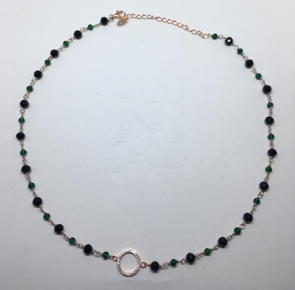 COLLANA IN ARGENTO PIETRE NERE VERDI LORENZO SEGONI SILVER