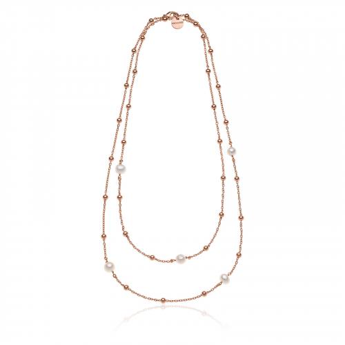 Collana in bronzo dorato rosa e perle naturali Unoaerre  - UNOAERRE