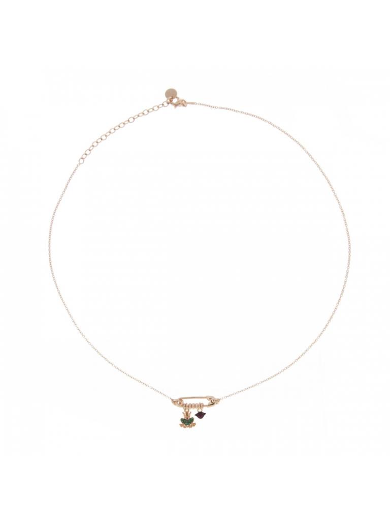 GIROCOLLO ROSA CON SPILLA E DOPPIO CIONDOLO MICRO ZIRCONI COLORATI RANA BOCCA - RUE DES MILLE