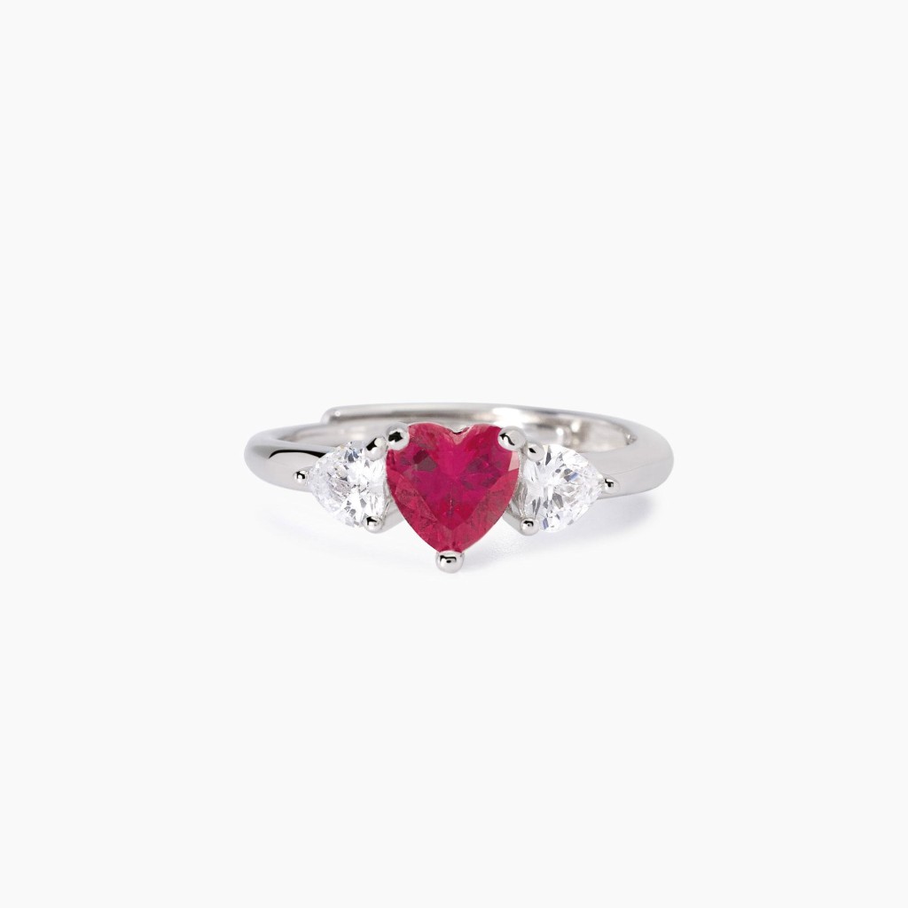 Anello con rubino sintetico taglio cuore - MABINA