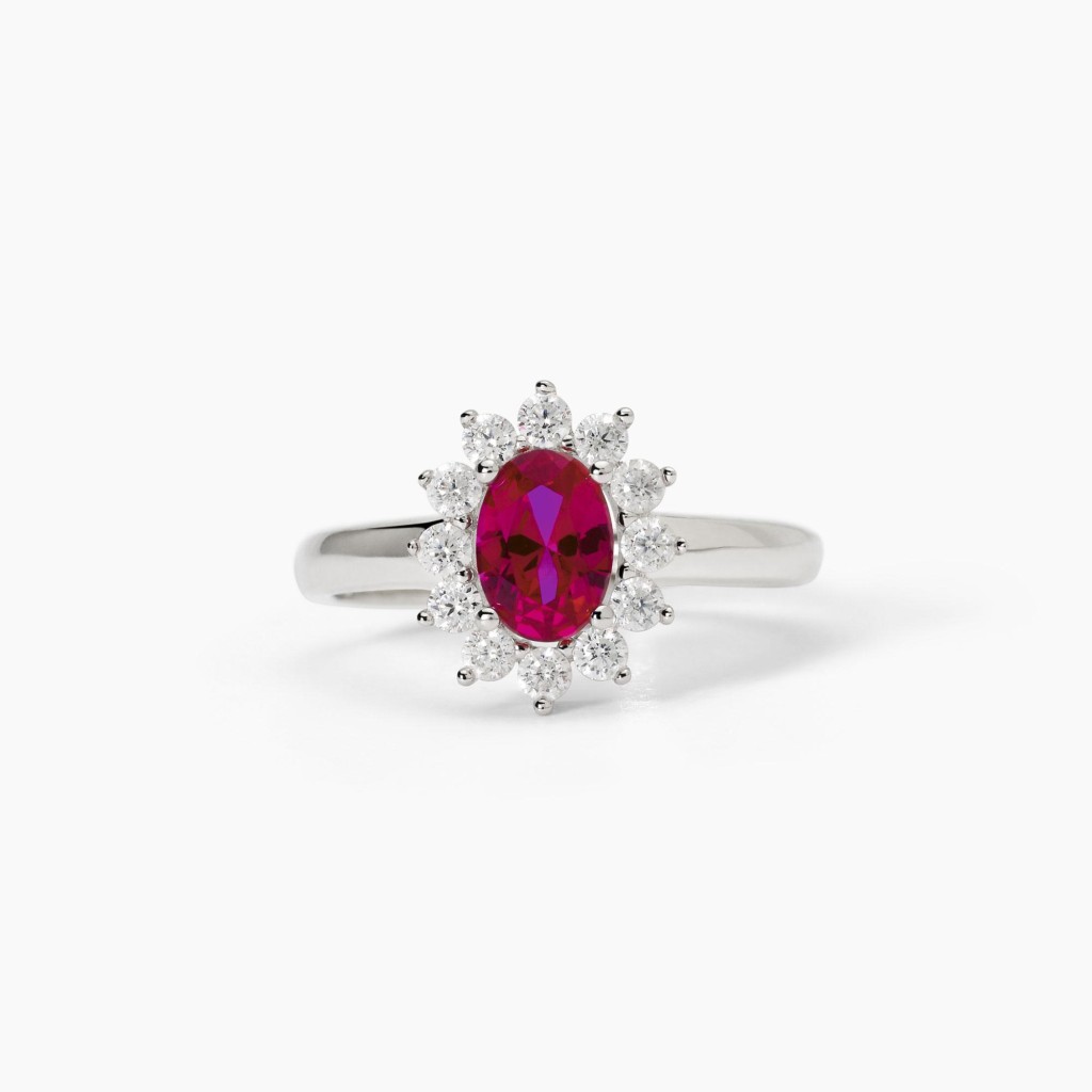 Anello in argento con rubino sintetico ovale - MABINA
