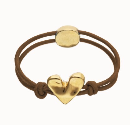 Bracciale in filo elastico marrone con cuore placcato oro 18k - UNO DE 50