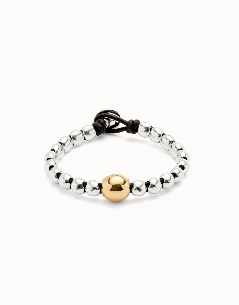Bracciale a sfere placcate argento Sterling e sfera centrale placcata oro 18k d - UNO DE 50