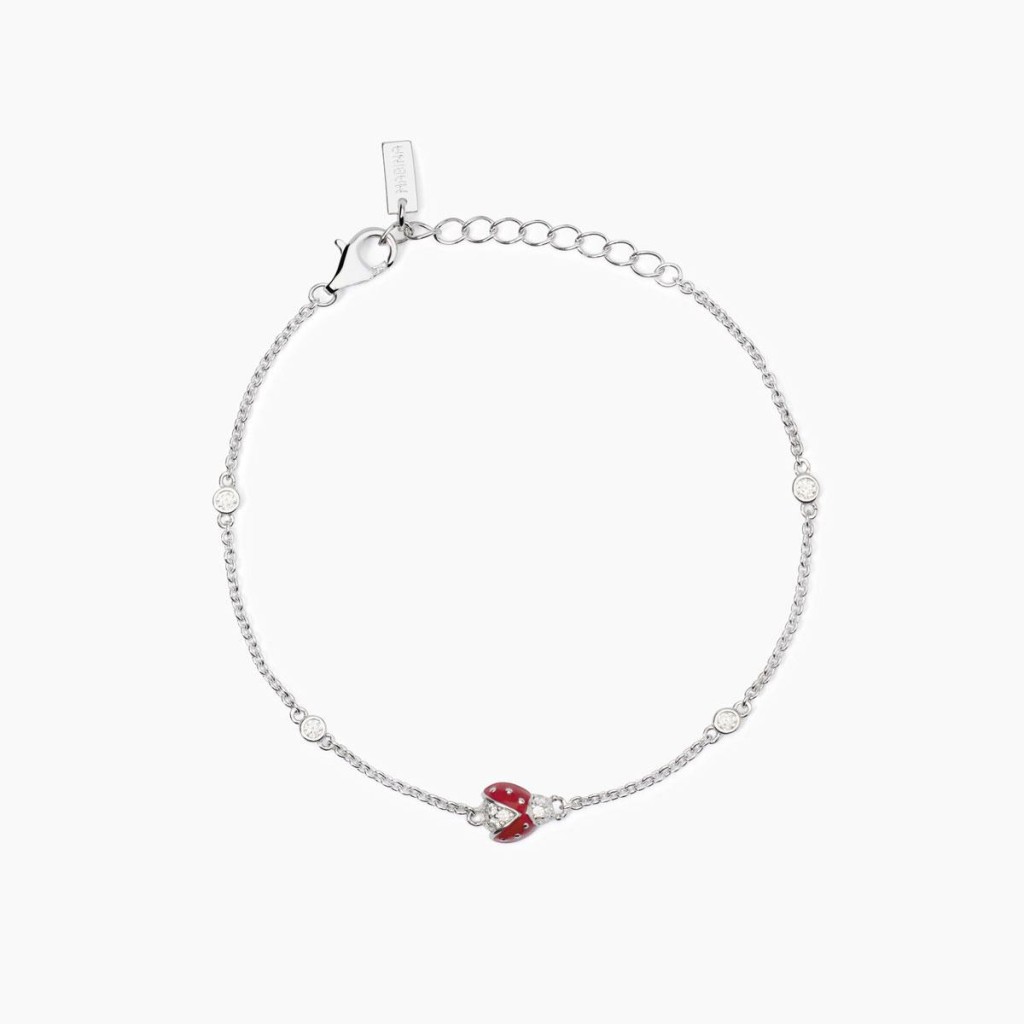 Bracciale in argento con catena e coccinella - MABINA