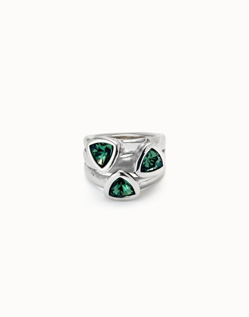 Anello placcato argento Sterling con tre cristalli verdi - UNO DE 50