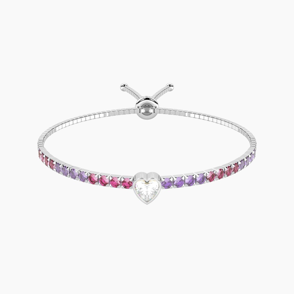 Bracciale tennis regolabile rosa e viola con cuore - KIDULT