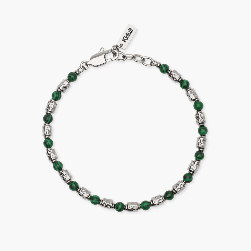 Bracciale uomo in acciaio e malachite sintetica - KIDULT