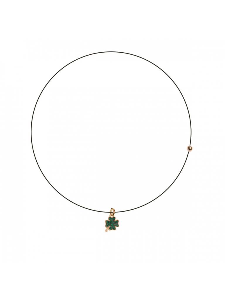 GIROCOLLO LENZA NERO CON CIONDOLO ZIRCONI COLORATI QUADRIFOGLIO - RUE DES MILLE