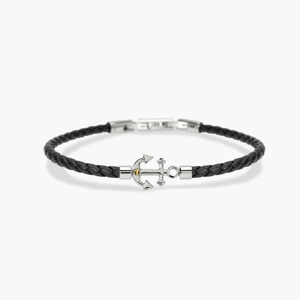 Bracciale in lab leather nera con ancora centrale - KIDULT