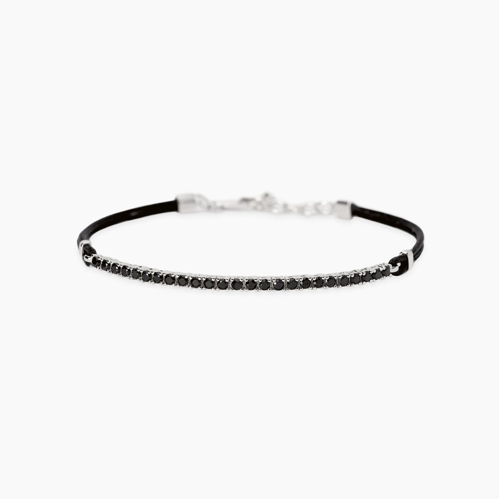 Bracciale con cordino e tennis di zirconi neri MIDNIGHT - MABINA