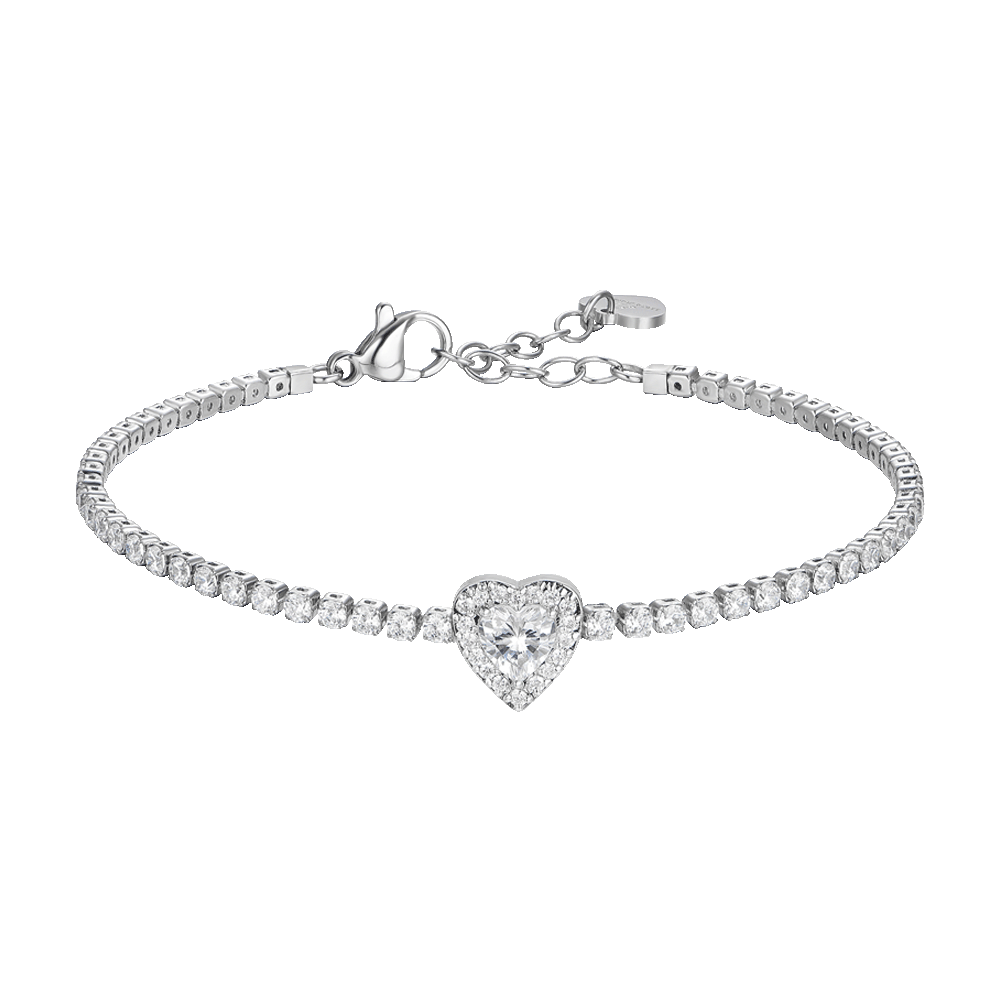 Luca Barra bracciale tennis donna in acciaio con cuore con zirconi bianchi - LUCA BARRA