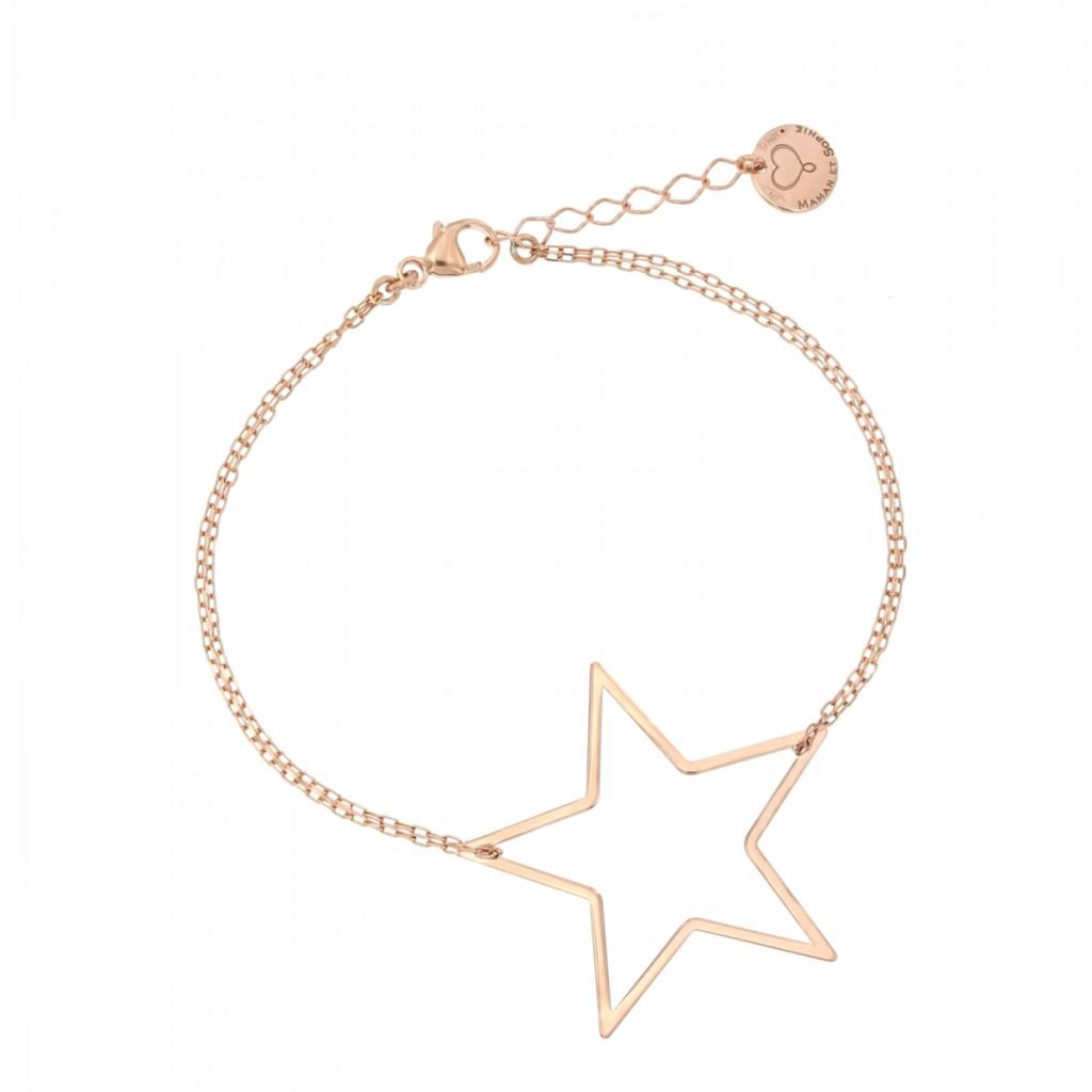 BRACCIALE REALIZZATO CON DOPPIA CATENA IN ARGENTO 925 PLACCATO IN ORO ROSA AD ALTO SPESSORE ED ALTA RESISTENZA COME LA STELLA TRAFORATA DI 3 CM. - MAMAN ET SOPHIE