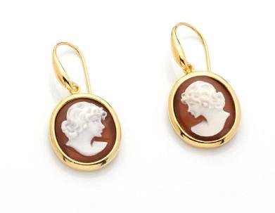 Orecchini Cameo Italiano Pendente Ovale Volto Di Donna - CAMEO ITALIANO