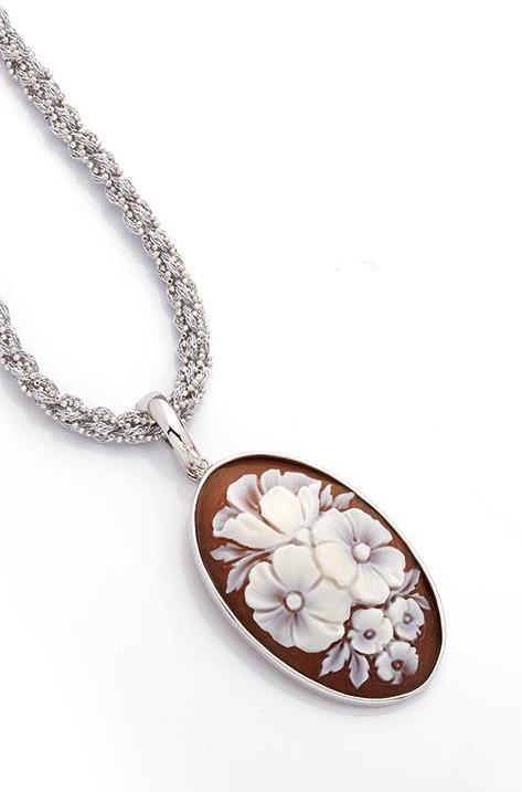 Pendente Cameo Italiano Fiori Silver - CAMEO ITALIANO