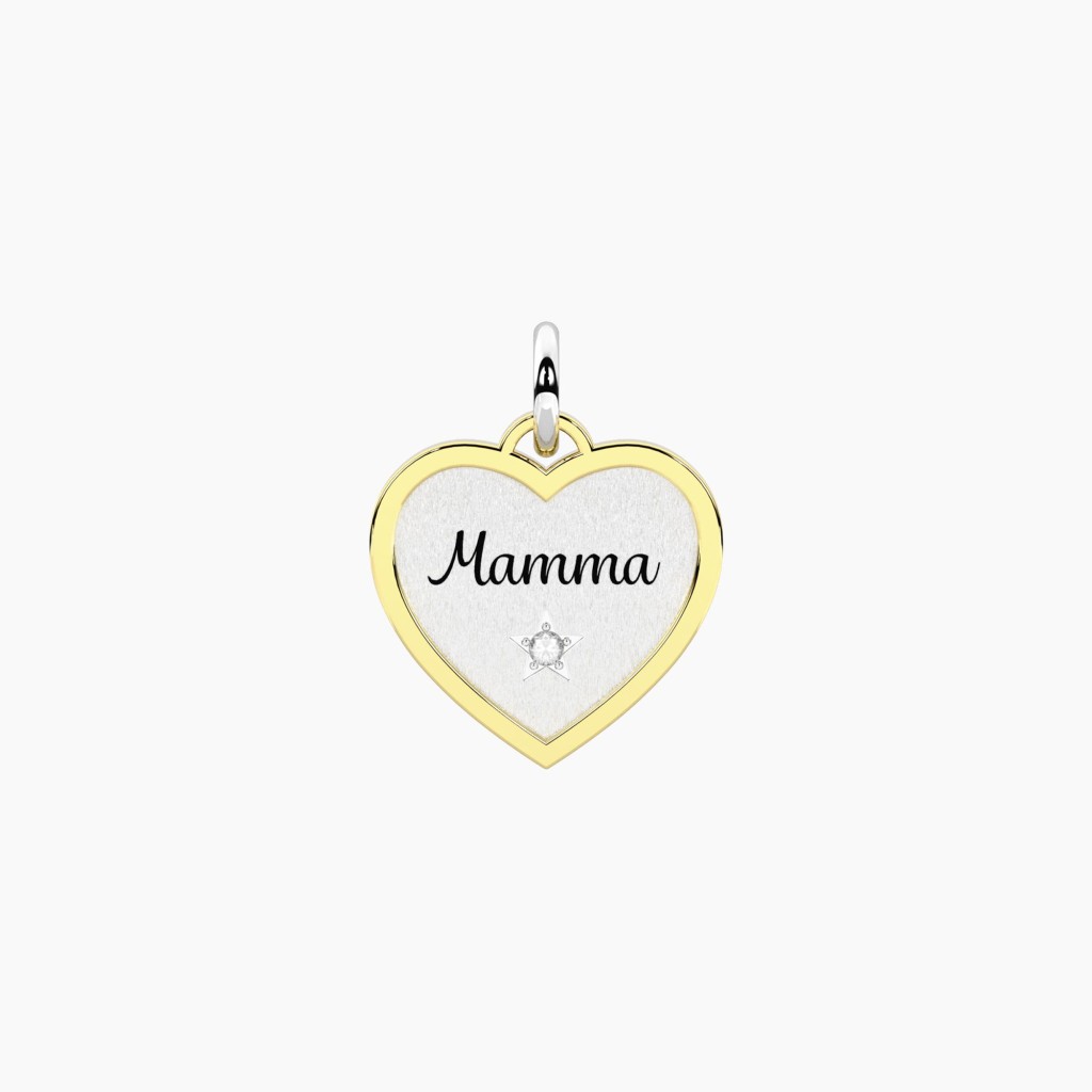 Ciondolo cuore con scritta mamma e cristallo - KIDULT COMPONIBILE