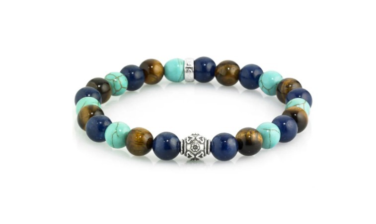 Bracciale Da Uomo Stone Colorado Occhio di tigre agata diaspro argento - GERBA JEWELS