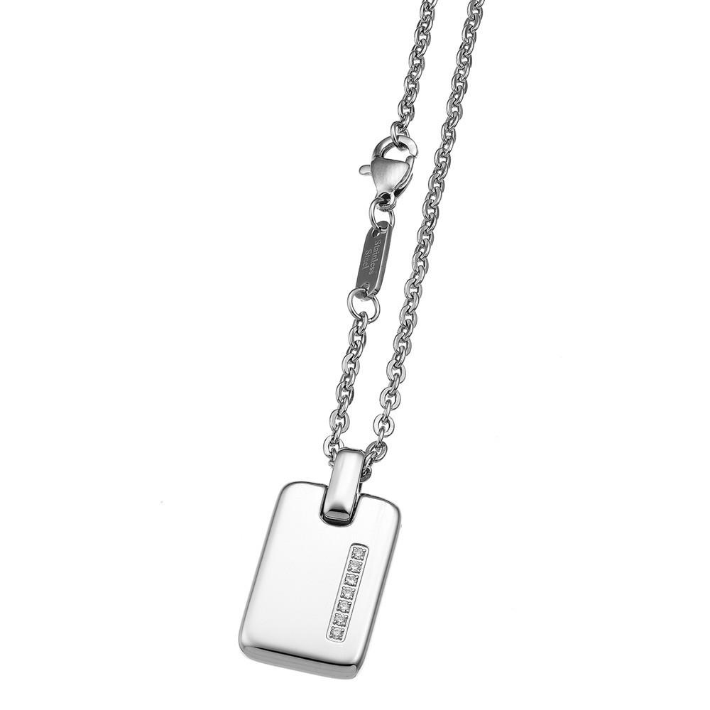 Collana Zancan in acciaio con piastrina e zaffiri bianchi - ZANCAN