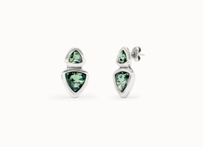 Orecchini placcati argento Sterling e due cristalli verdi - UNO DE 50