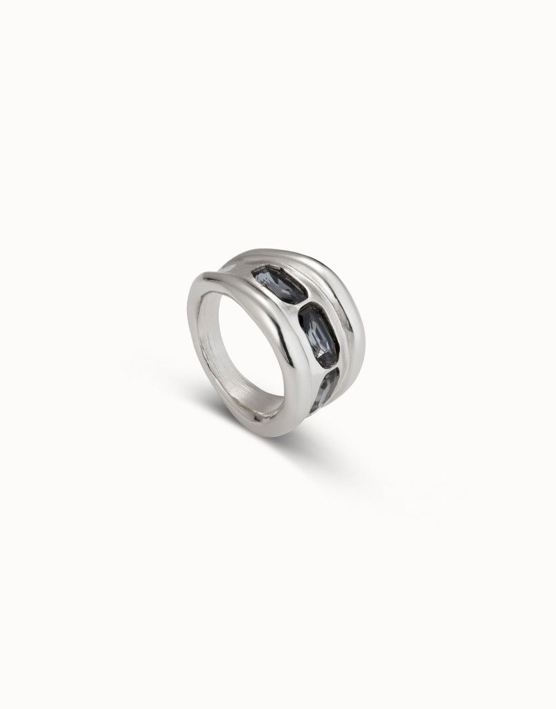 Anello placcato argento Sterling e 3 cristalli grigi - UNO DE 50