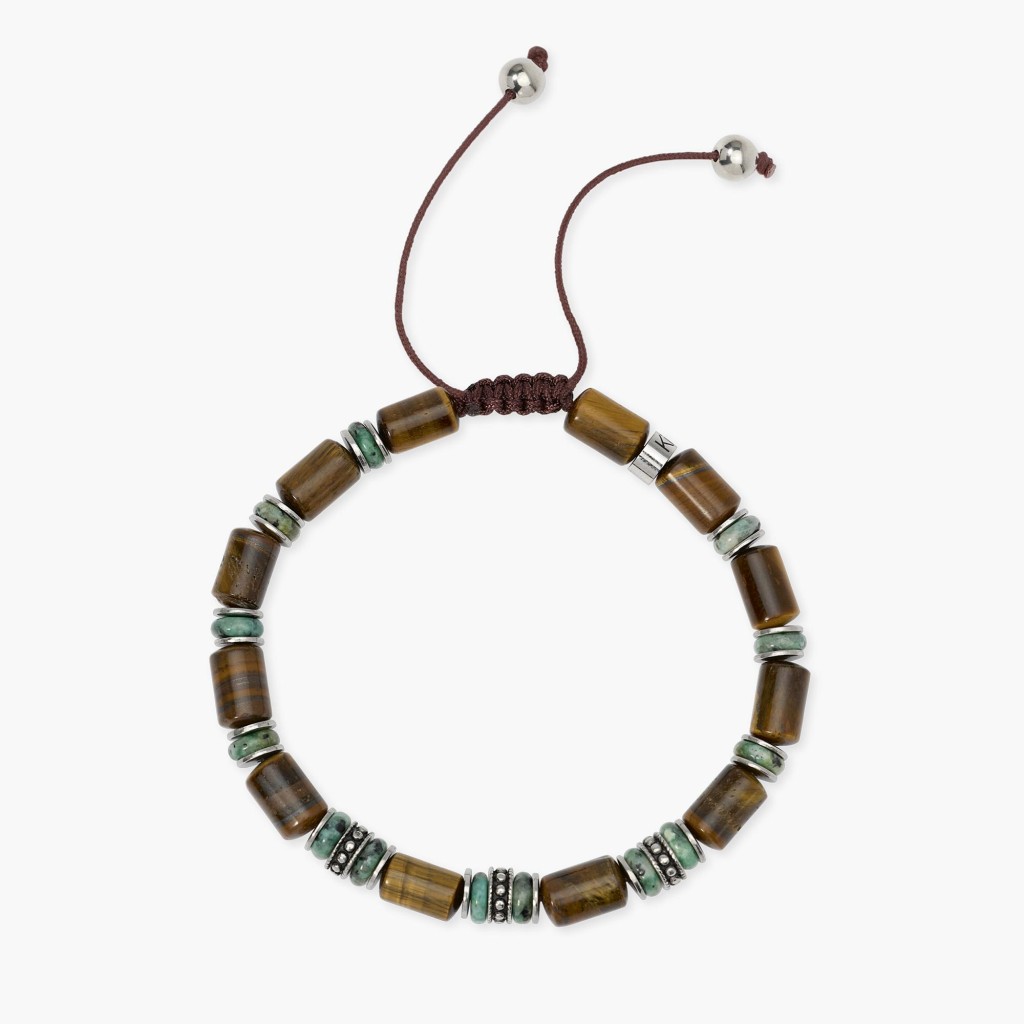 Bracciale in nylon con occhio di tigre e agata verde - KIDULT