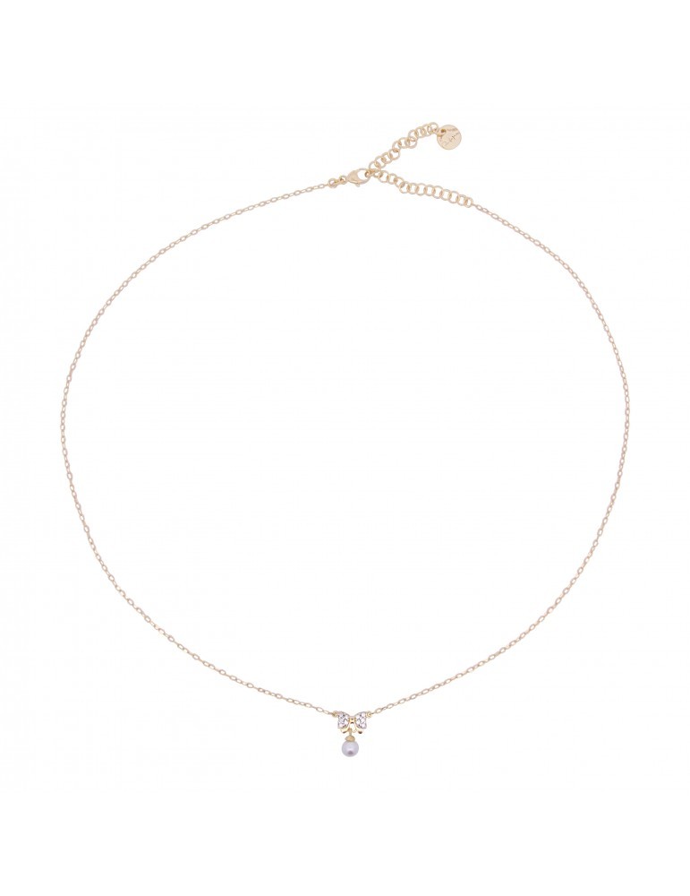  Girocollo in argento 925‰ dorato con fiocco in pavè di zirconi bianchi e perla - RUE DES MILLE