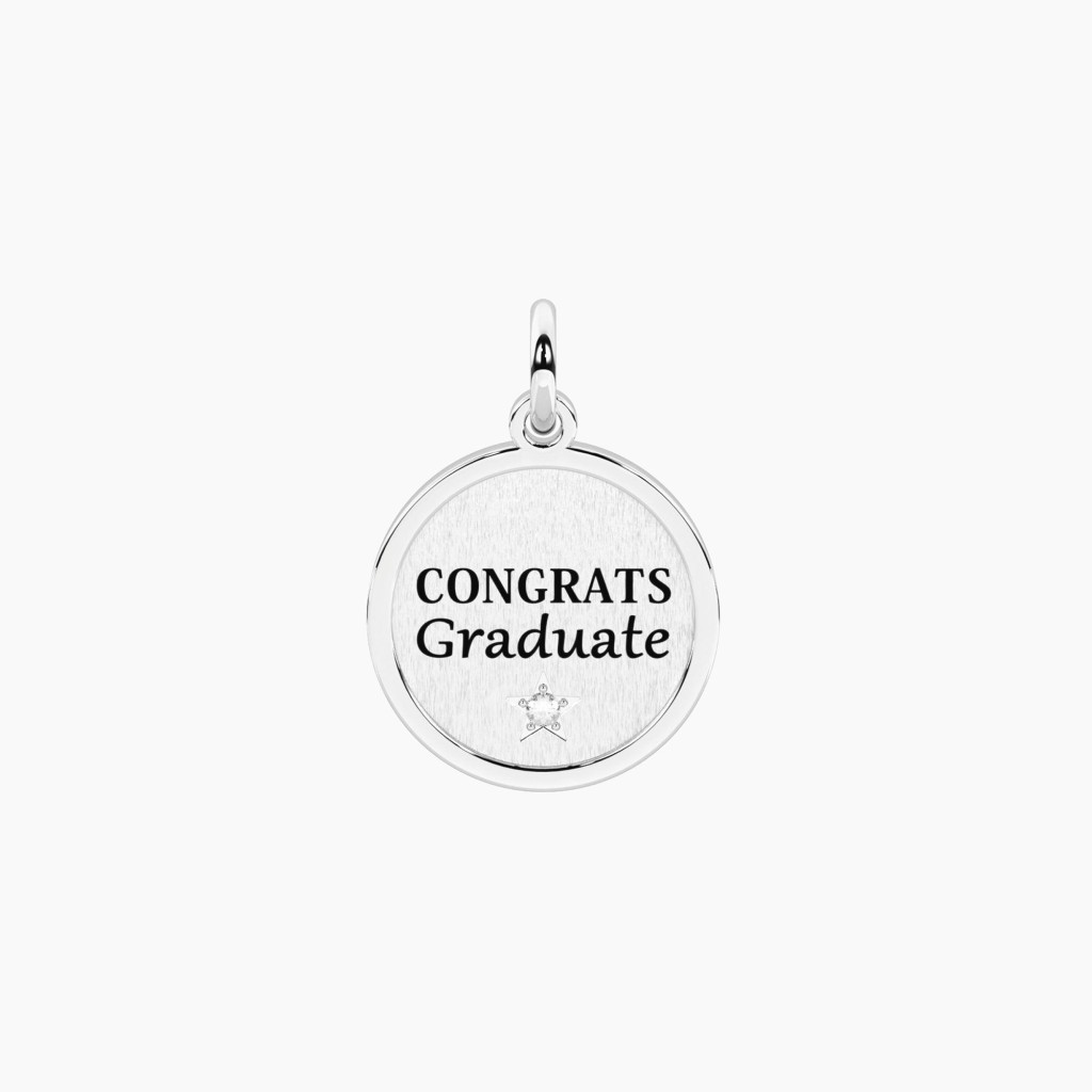 Ciondolo tondo con frase laurea e cristallo - KIDULT COMPONIBILE
