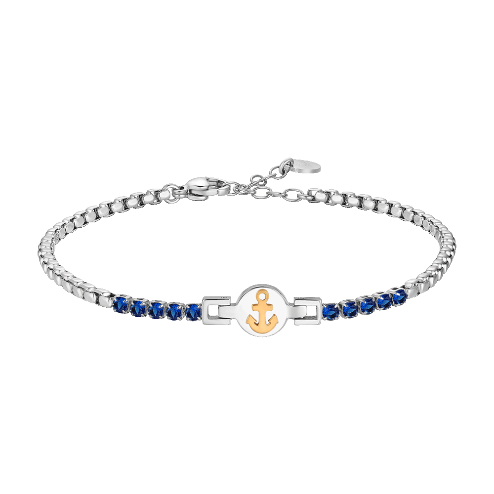 Luca Barra bracciale tennis uomo in acciaio con ancora ip rose e zirconi blu - LUCA BARRA