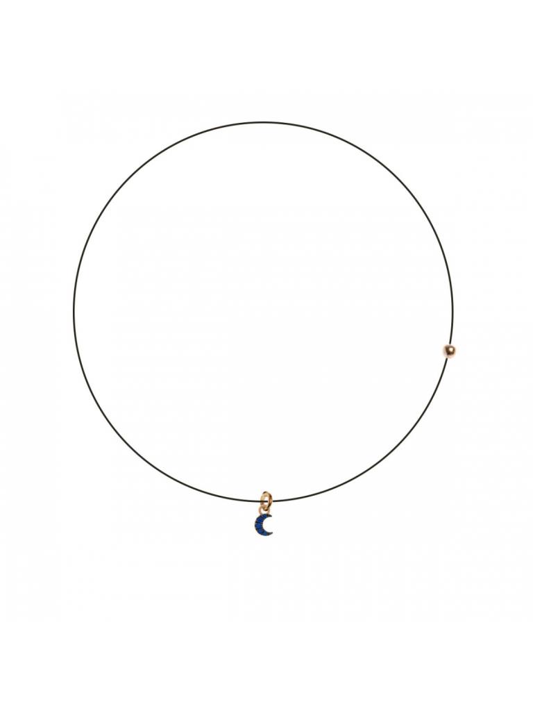 GIROCOLLO LENZA NERO CON CIONDOLO ZIRCONI COLORATI LUNA - RUE DES MILLE
