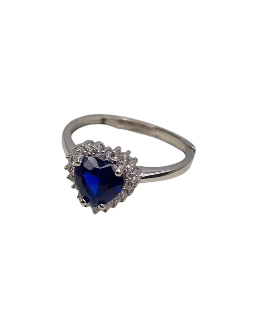 Anello Cuore Zircone Blu - LORENZO SEGONI SILVER
