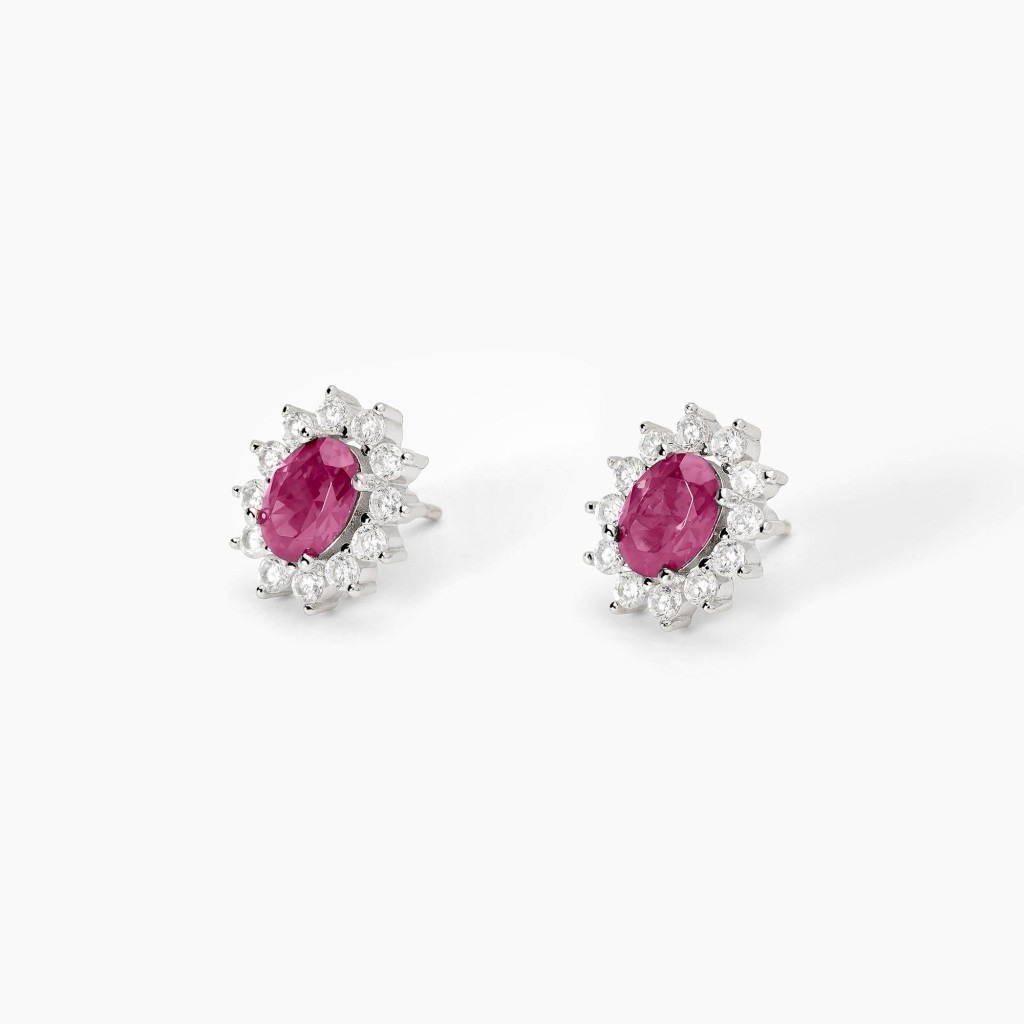 Orecchini in argento con rubino sintetico ovale - MABINA