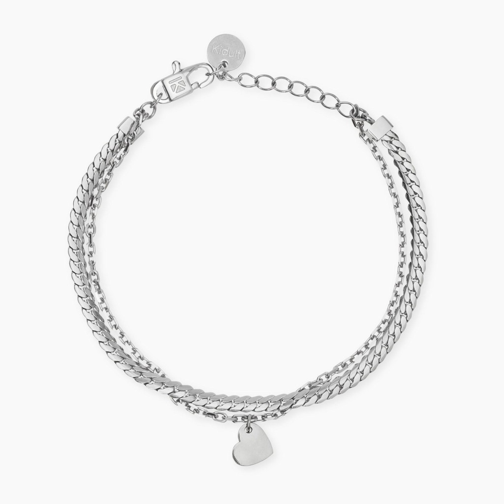 Bracciale catene e ciondolo cuore in acciaio argentato Style 38 - KIDULT