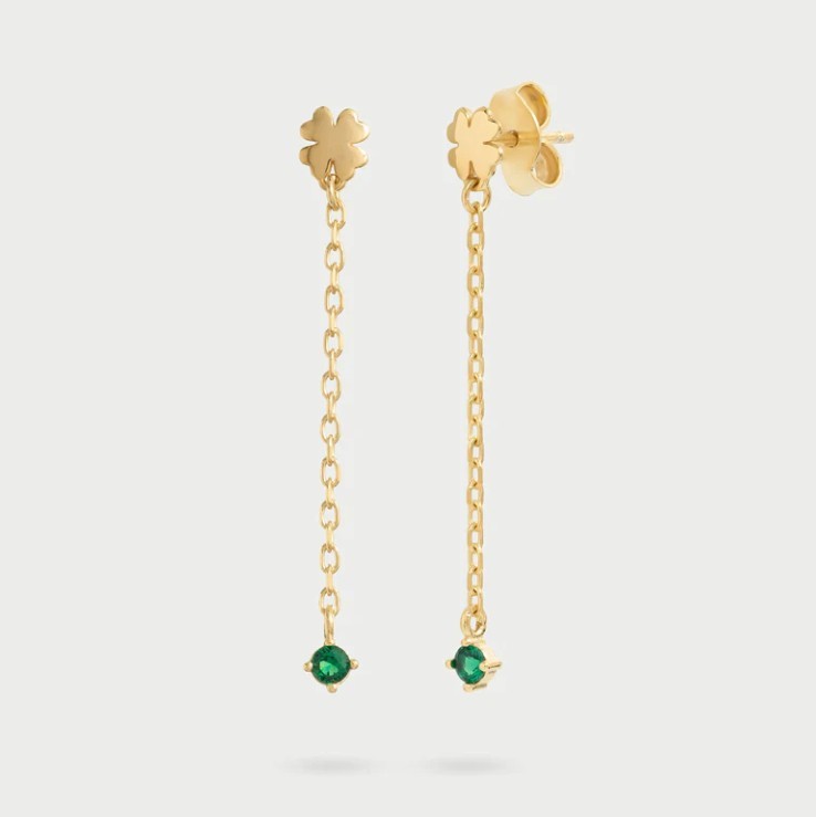 Orecchini quadrifoglio catenella line e punto luce - RUE DES MILLE