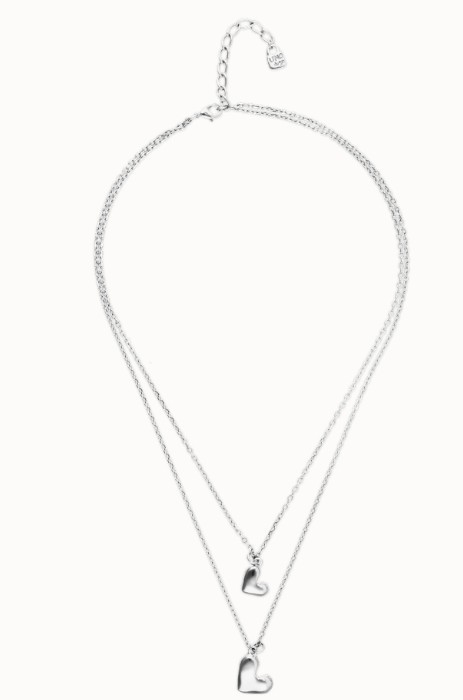 Collana doppia in argento sterling placcato con due cuori - UNO DE 50