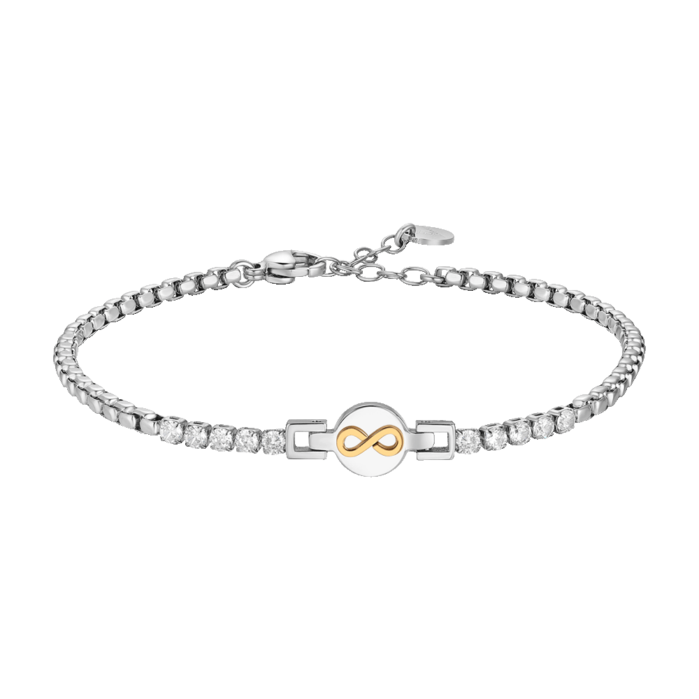 Luca Barra bracciale tennis uomo in acciaio con infinito ip rose e zirconi bianchi - LUCA BARRA
