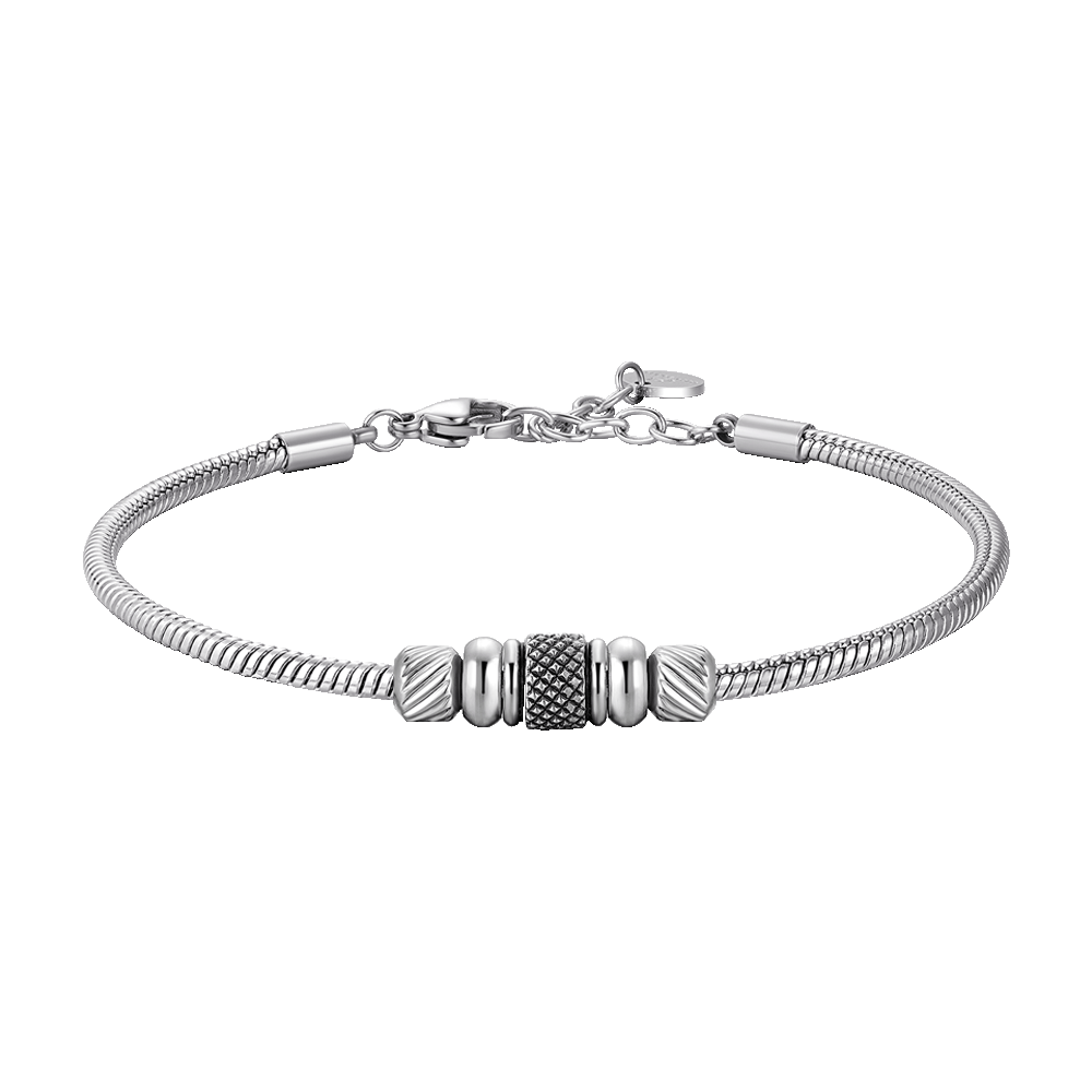 Luca Barra bracciale uomo in acciaio con elemento con smalto nero - LUCA BARRA