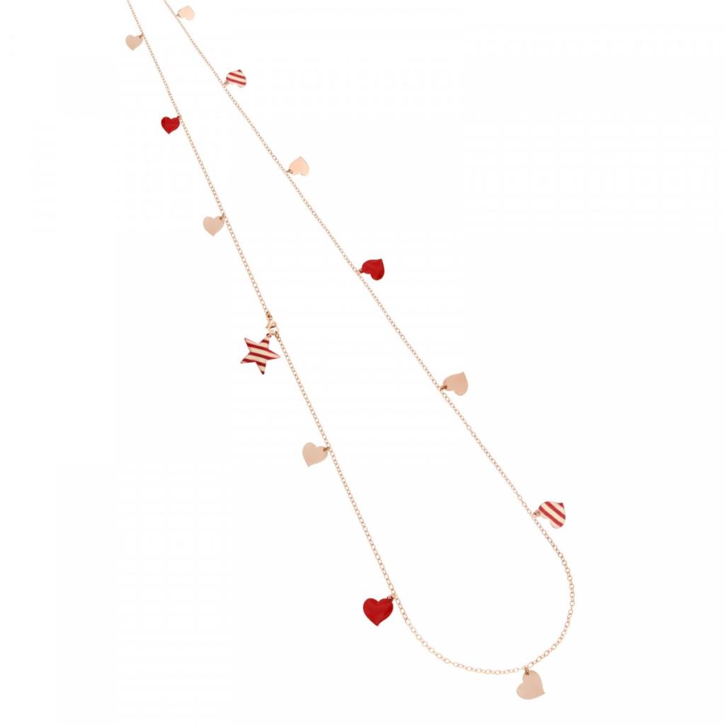 COLLANA DI CATENA CON 15 CUORI 10 MM E STELLA 15 MM A RIGHE PENDENTI - MAMAN ET SOPHIE