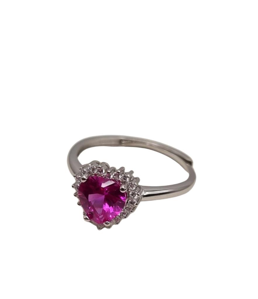 Anello Cuore Zircone Fucsia - LORENZO SEGONI SILVER