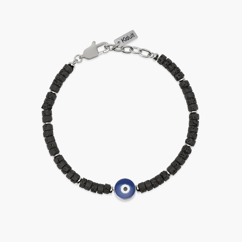 Bracciale in pietra lavica con simbolo occhio centrale - KIDULT