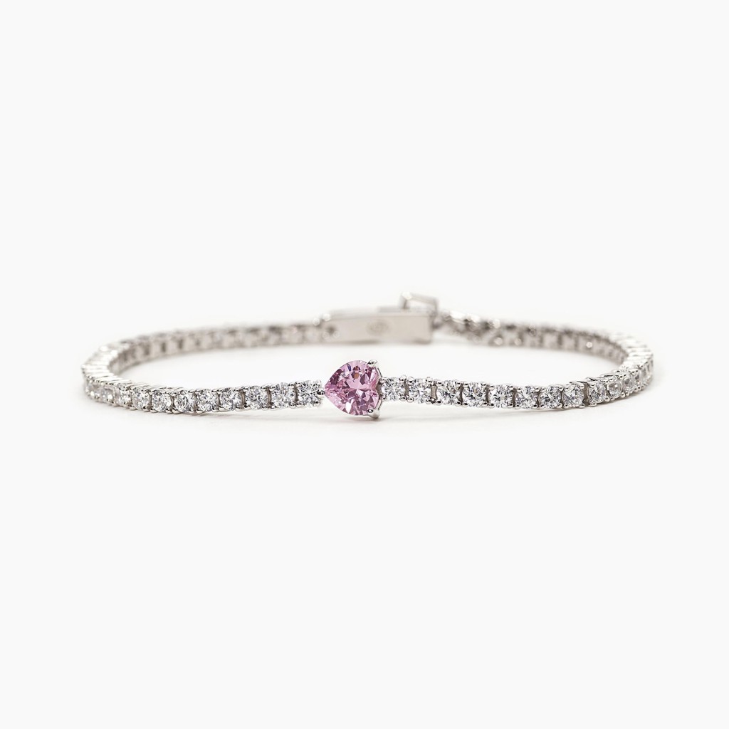 Bracciale tennis in argento con cuore in zircone rosa TENNIS CLUB - MABINA