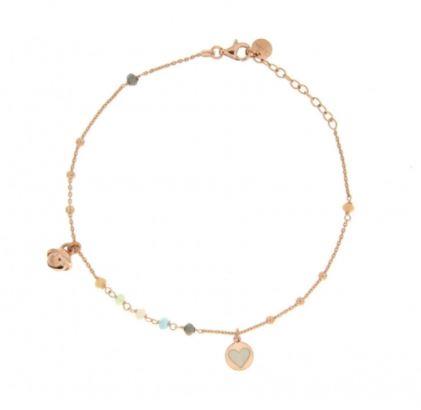 Cavigliera incatenato pietre miste pastello, 1 medagliette e 1 campanelllino - RUE DES MILLE