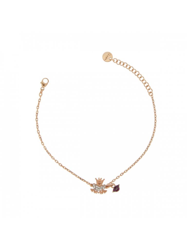 BRACCIALETTO SOGGETTO CENTRALE ZIRCONI BIANCHI + CIONDOLO MICRO ZIRCONI COLORATI RANA - RUE DES MILLE