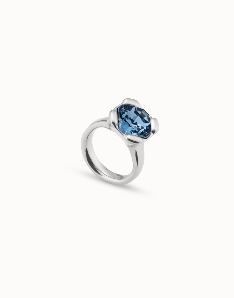 Anello placcato argento Sterling con cristallo blu - UNO DE 50