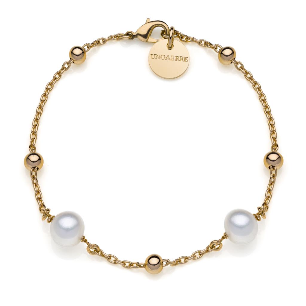 Bracciale Unoaerre in bronzo dorato e perle naturali - UNOAERRE