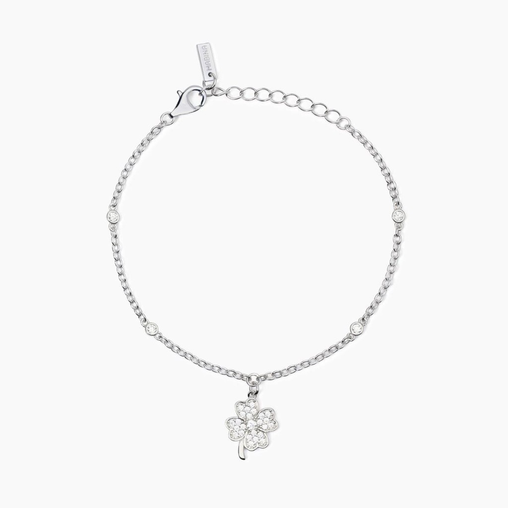 Bracciale in argento con catena e quadrifoglio - MABINA