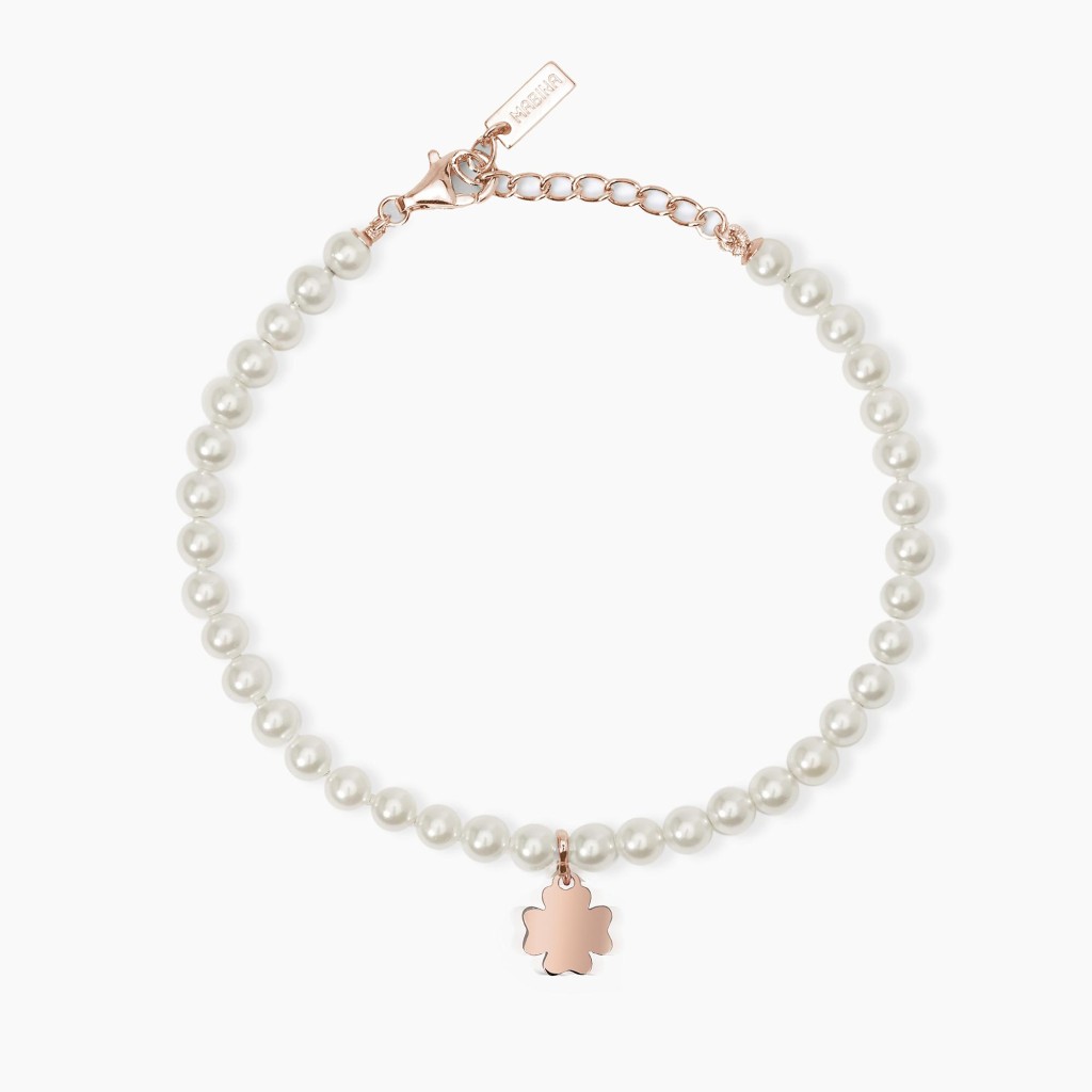Bracciale con perle conchiglia e quadrifoglio - MABINA