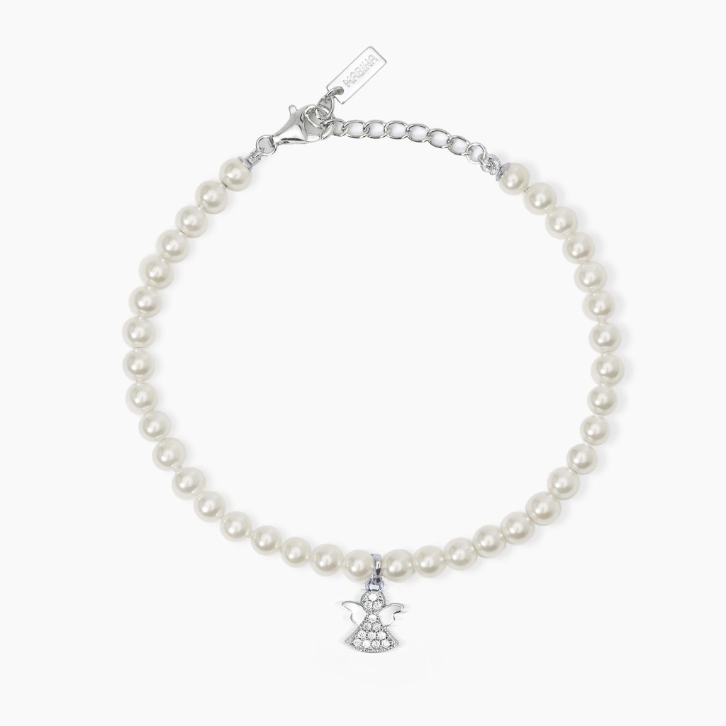 Bracciale con perle conchiglia e angelo in pavè - MABINA