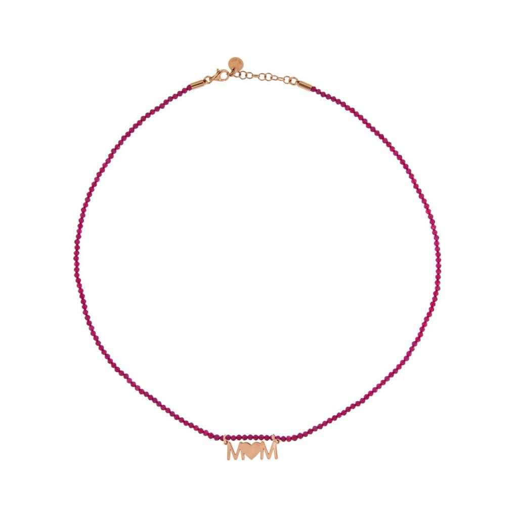 Giricollo Rue DEs Mille con pietre verdi e scritta MOM - RUE DES MILLE