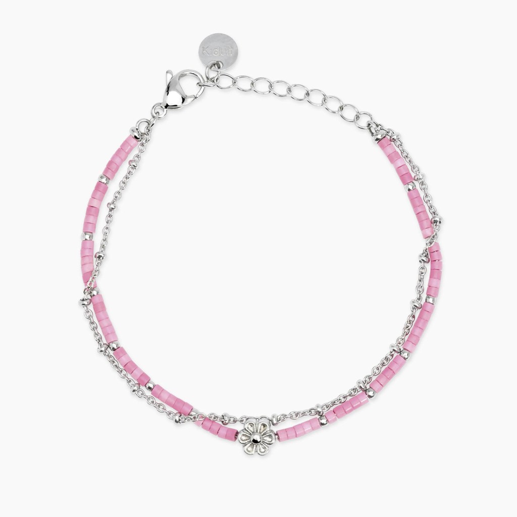 Bracciale con catene in acciaio e rosa - KIDULT