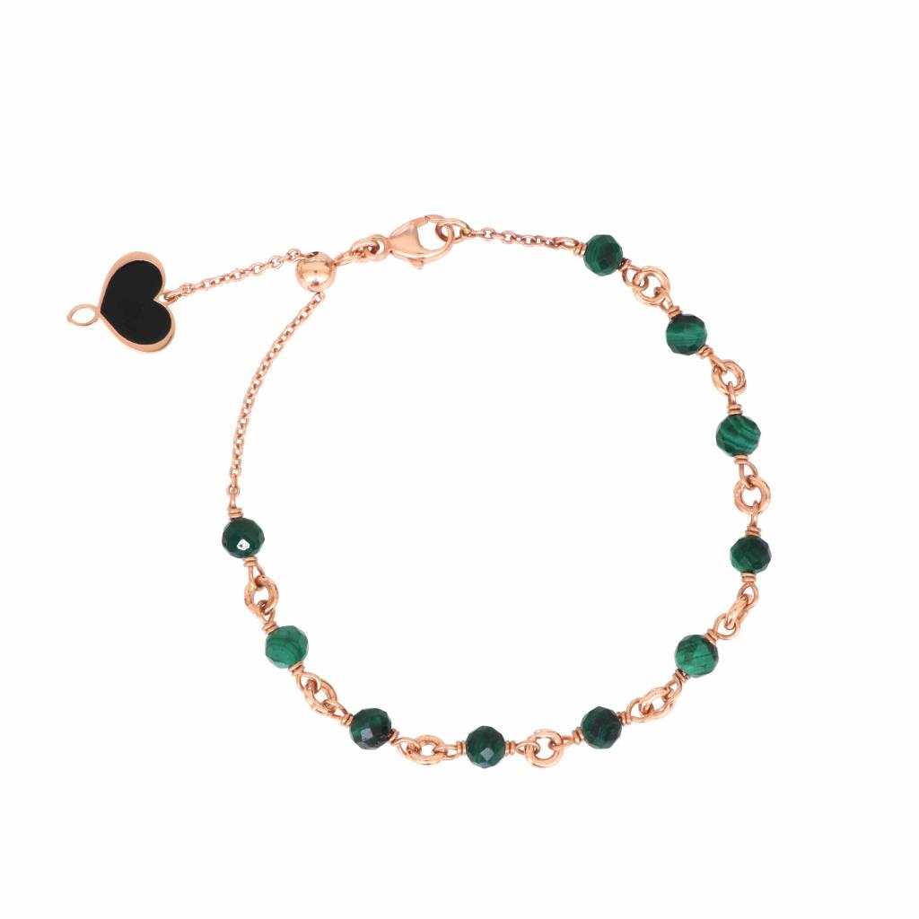 Bracciale Rue Des Mille Con Pietre Malachite E Cuore Nero - MAMAN ET SOPHIE
